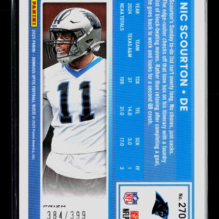 2025 Donruss Optic Football Nic Scourton #270 Blue Prizm 384/399