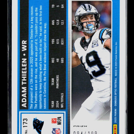 2025 Panini Donruss Optic Adam Thielen #173 Lime Green 094/199