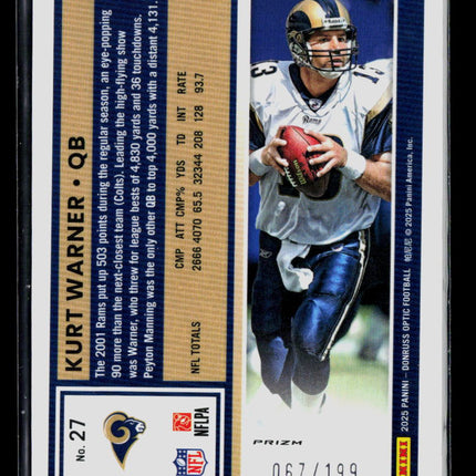2025 Panini Donruss Optic Football Kurt Warner #27 Lime Green 067/199