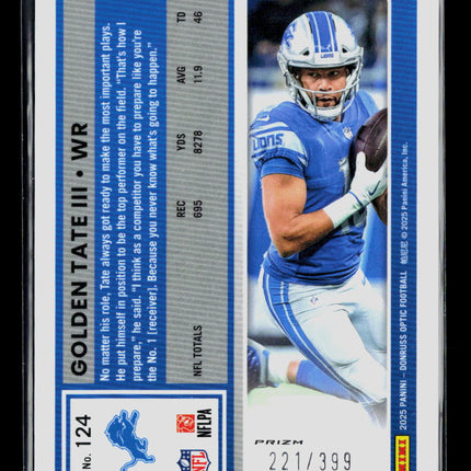 2025 Panini Donruss Optic Golden Tate III #124 Light Blue Prizm 221/399