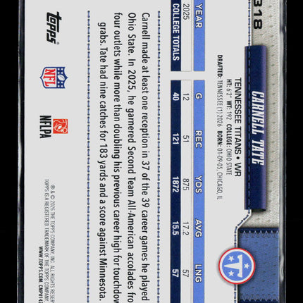 2026 Topps Carnell Tate #318 RC