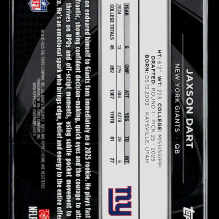 2025 Topps Chrome Black Jaxson Dart #136 Gold RC 49/50