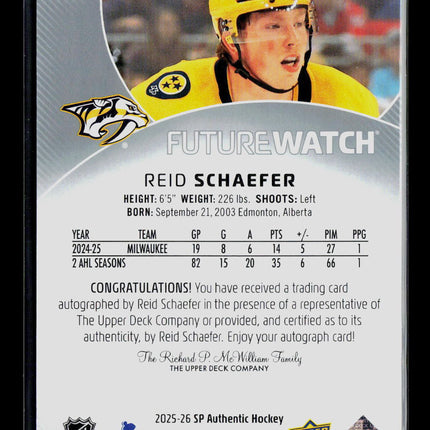 2026 Upper Deck SP Authentic Future Watch Reid Schaefer #FW-RS 546/999 Auto