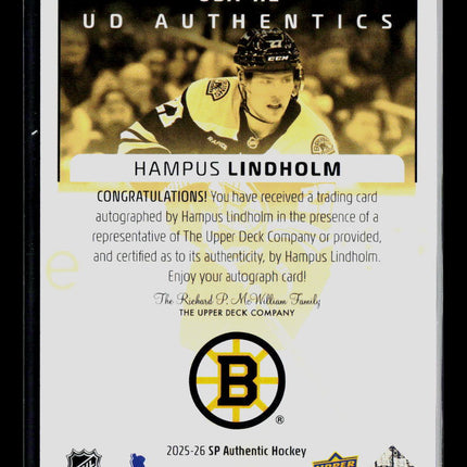 2026 Upper Deck SP Authentic Hockey Hampus Lindholm #UDA-HL Auto