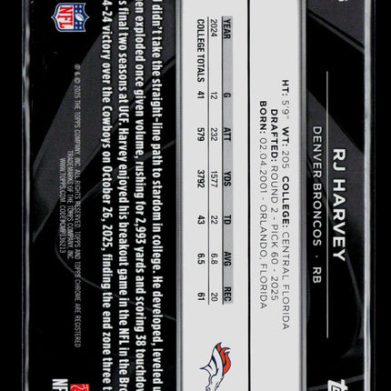 2025 Topps Chrome Black RJ Harvey #115 RC