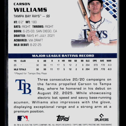 2026 Topps Pristine Carson Williams #75 Teal 198/199 RC