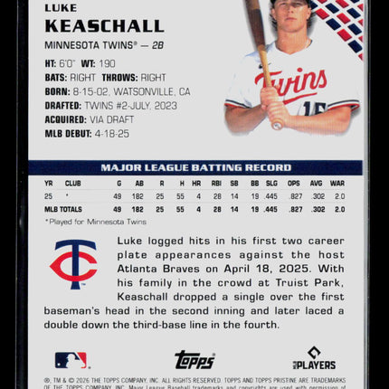 2026 Topps Pristine Luke Keaschall #118 Blue /75