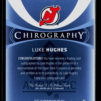 2026 Upper Deck SP Authentic Chirography Luke Hughes #C-LH Auto