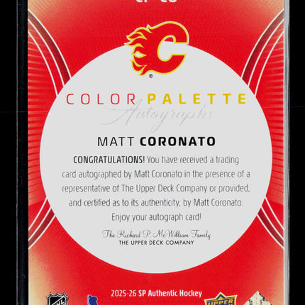 2026 Upper Deck SP Authentic Matt Coronato #CP-CO Color Palette Autographs Auto