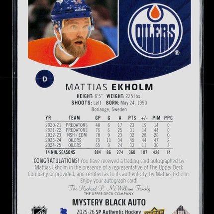 2025 Upper Deck SP Authentic Mattias Ekholm #79 Mystery Black Auto Auto