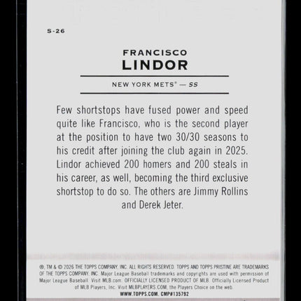 2026 Topps Pristine Francisco Lindor #S-26 08/75