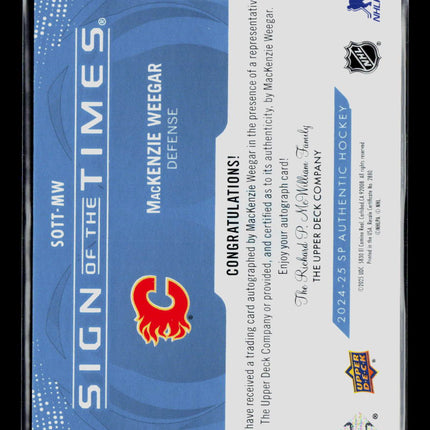 2025 Upper Deck SP Authentic Sign of the Times MacKenzie Weegar #SOTT-MW Auto