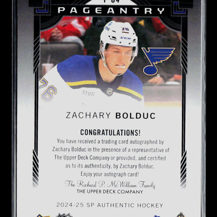 2025 Upper Deck SP Authentic Pageantry Zachary Bolduc #P-84 Auto