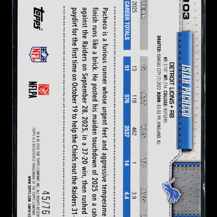 2026 Topps Isiah Pacheco #103 Independence Day 45/76