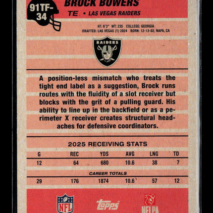 2026 Topps Brock Bowers #91TF-34 Orange 20/25
