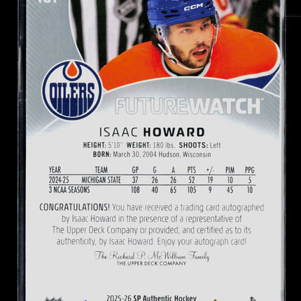 2026 Upper Deck SP Authentic Future Watch Isaac Howard #181 500/999 Auto