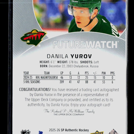 2026 SP Authentic Future Watch Danila Yurov #178 784/999 Auto