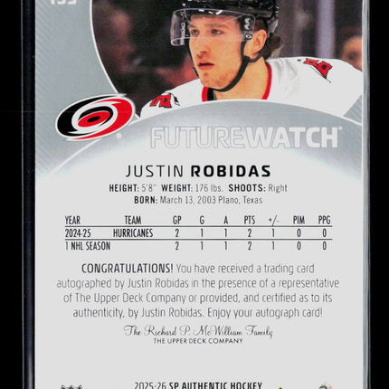 2026 Upper Deck SP Authentic Future Watch Justin Robidas #135 775/999 Auto