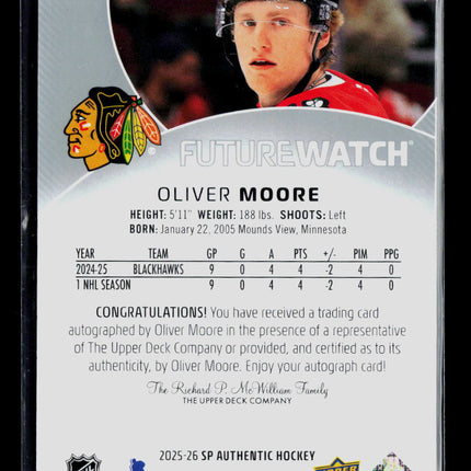 2025 SP Authentic Future Watch Oliver Moore #130 831/999 Auto