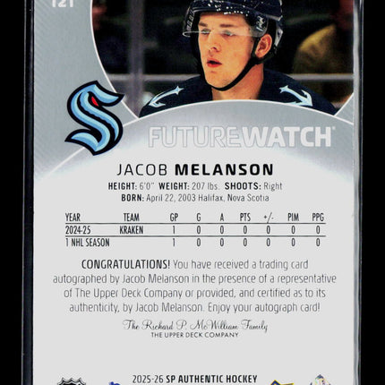 2026 Upper Deck SP Authentic Future Watch Jacob Melanson #121 899/999 Auto