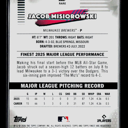 2026 Topps Finest Jacob Misiorowski #218 RC