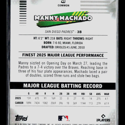 2026 Topps Finest Manny Machado #41 Aqua Mini Diamond Refractor 064/199