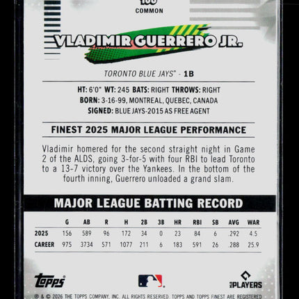 2026 Topps Finest Vladimir Guerrero Jr. #100 Purple Refractor 66/75