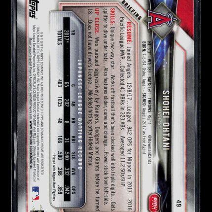 2018 Bowman Shohei Ohtani #49 RC