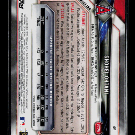 2018 Bowman Chrome Shohei Ohtani #49 RC