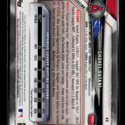 2018 Bowman Shohei Ohtani #49 RC