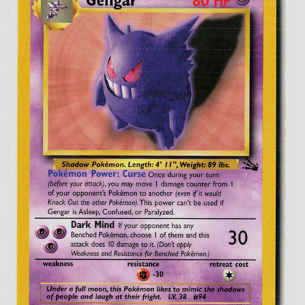Pokemon 1999 Fossil Gengar #20/62