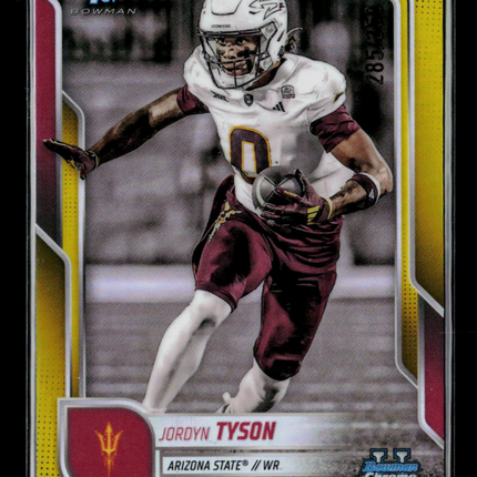 2025 Bowman Chrome University Jordyn Tyson #31 Yellow /350