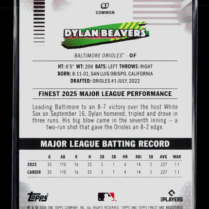 2026 Topps Finest Dylan Beavers #85 RC Black /10