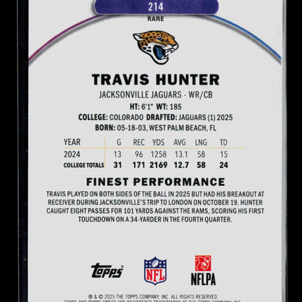2025 Topps Finest Travis Hunter #214 RC Oil Spill SSP
