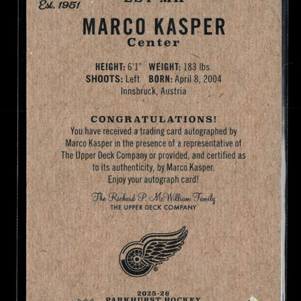 2026 Parkhurst Hockey Marco Kasper #EST-MK Auto