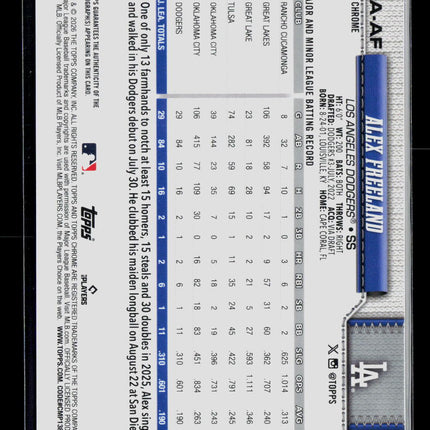 2026 Topps Chrome Alex Freeland #RA-AF Blue Logofractor 093/150 RC Auto