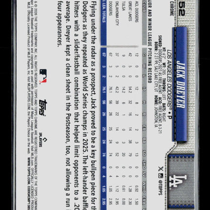 2026 Topps Chrome Jack Dreyer #52 Blue Logofractor 034/150 Rookie Cup