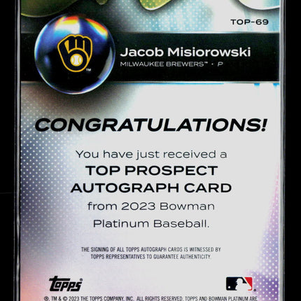 2023 Bowman Platinum Jacob Misiorowski #TOP-69 197/199 Auto