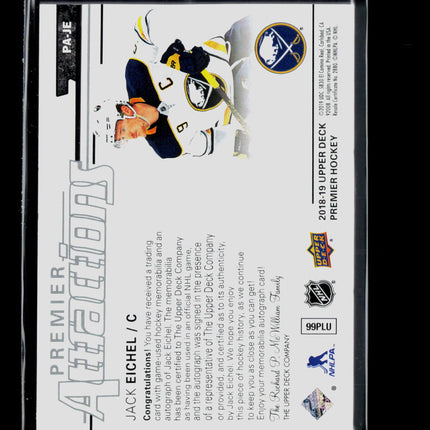 2018 Upper Deck Premier Premier Attractions Jack Eichel #PA-JE Patch Auto /25