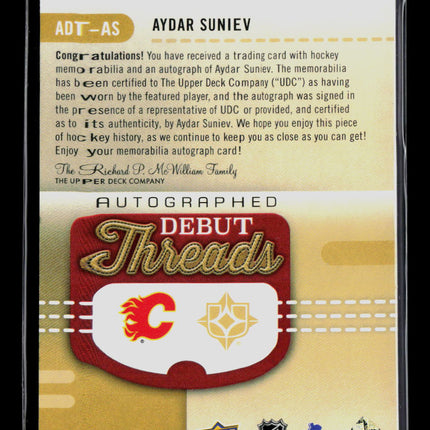 2025 Upper Deck Ultimate Debut Threads Aydar Suniev #ADT-AS 097/199 Patch Auto
