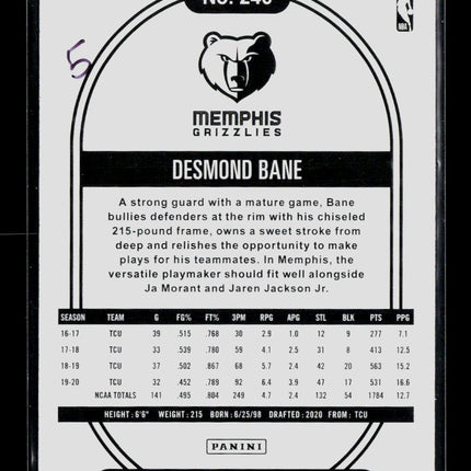 2020 Panini NBA Hoops Desmond Bane #246 RC