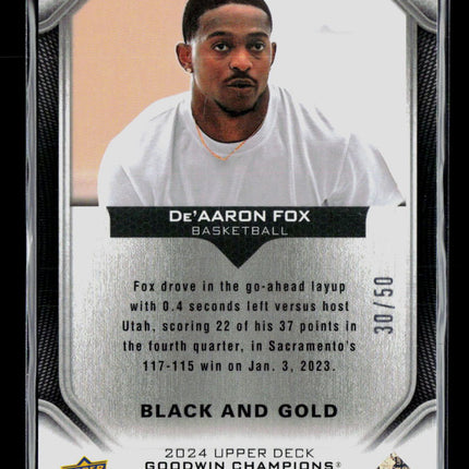 2024 Upper Deck Goodwin Champions De'Aaron Fox #P3 Black and Gold 30/50