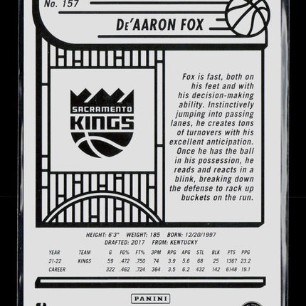 2022 Panini Hoops De'Aaron Fox #157 Purple