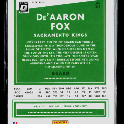 2021 Donruss Optic De'Aaron Fox #23 Pink Hyper
