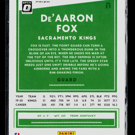 2020 Panini Donruss Optic De'Aaron Fox #23 Blue Velocity