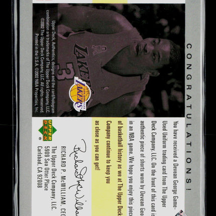 2002 Upper Deck Authentics Uniform Greatness Devean George #DG-U Jersey