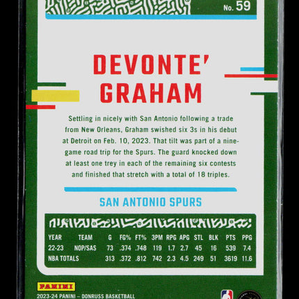 2023 Panini Donruss Devonte' Graham #59 Green Laser