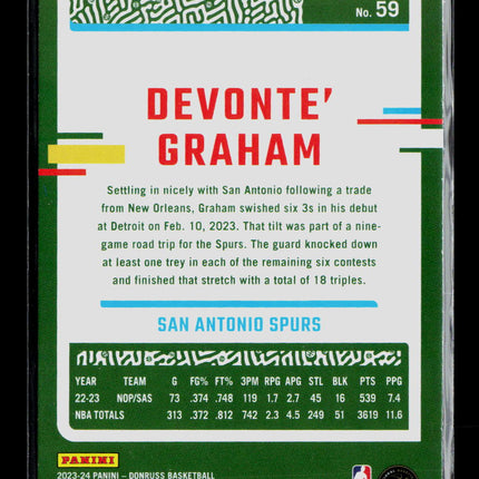 2023 Panini Donruss Basketball Devonte' Graham #59 Green Laser