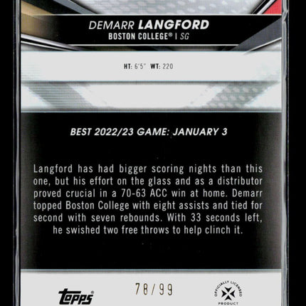 2023 Bowman University Best Demarr Langford #16 Green Speckle Refractor 78/99
