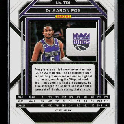 2023 Panini Prizm De'Aaron Fox #118 Silver